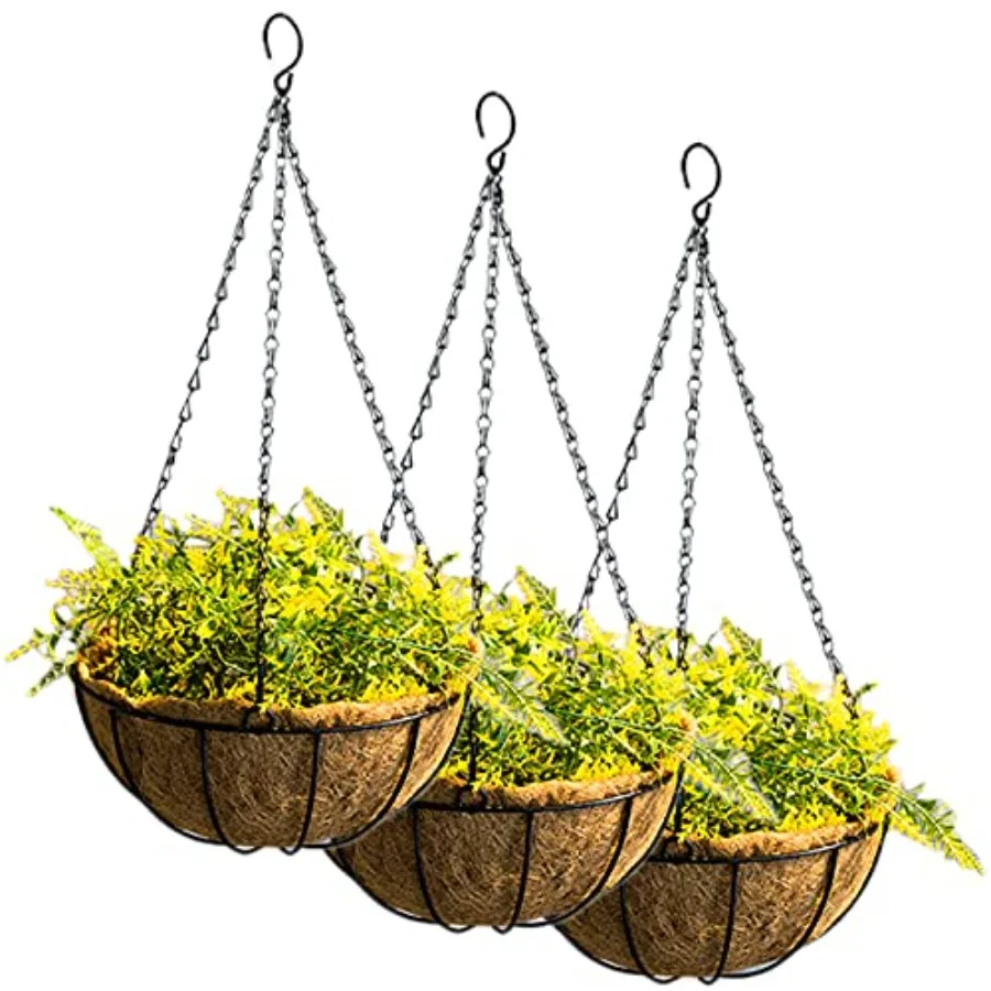 

3 Pack 10 Metal Hanging Flower Pots Hanging Planters Plant Basket with Coco Fiber Liners