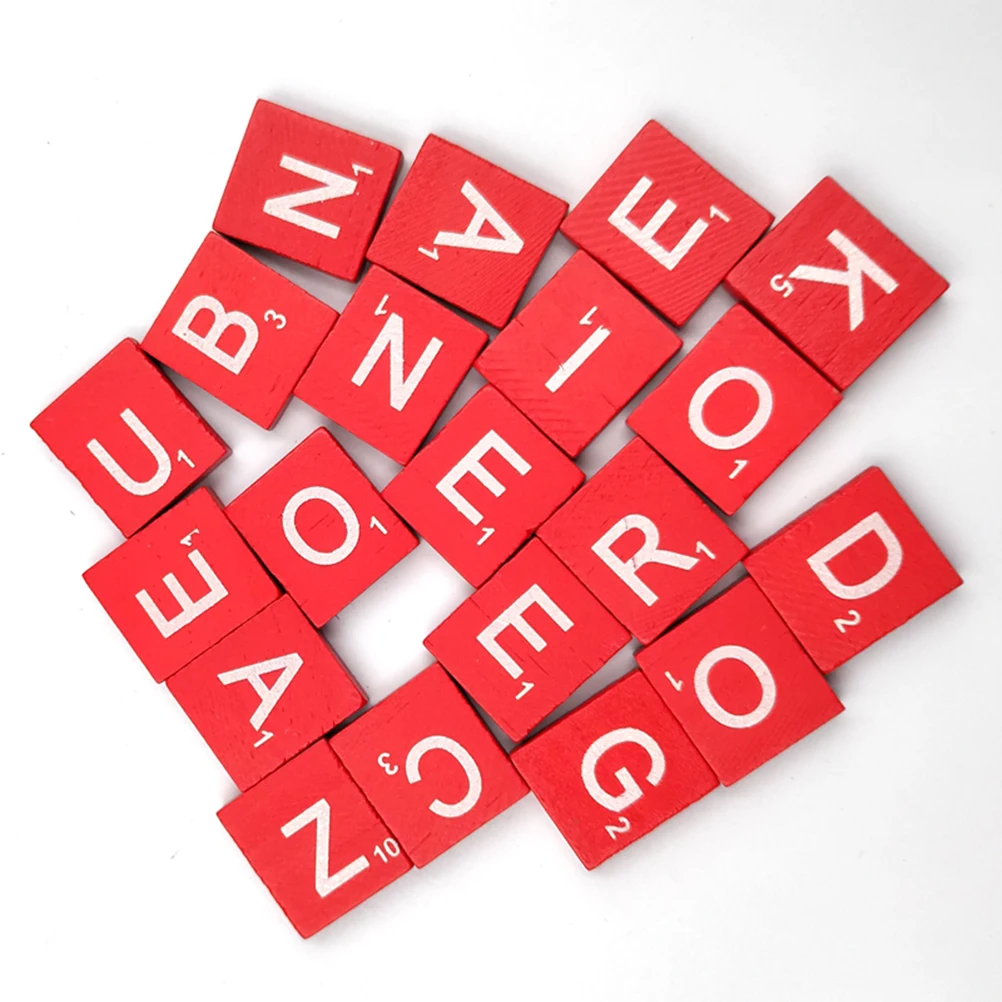 100 Piezas de Cubos de Madera con Letras del Alfabeto, Color Rojo Natural, 26 Letras, Bloques de Alfabetización para Manualidades Infantiles, Aprendizaje, Decoración con Virutas de Madera