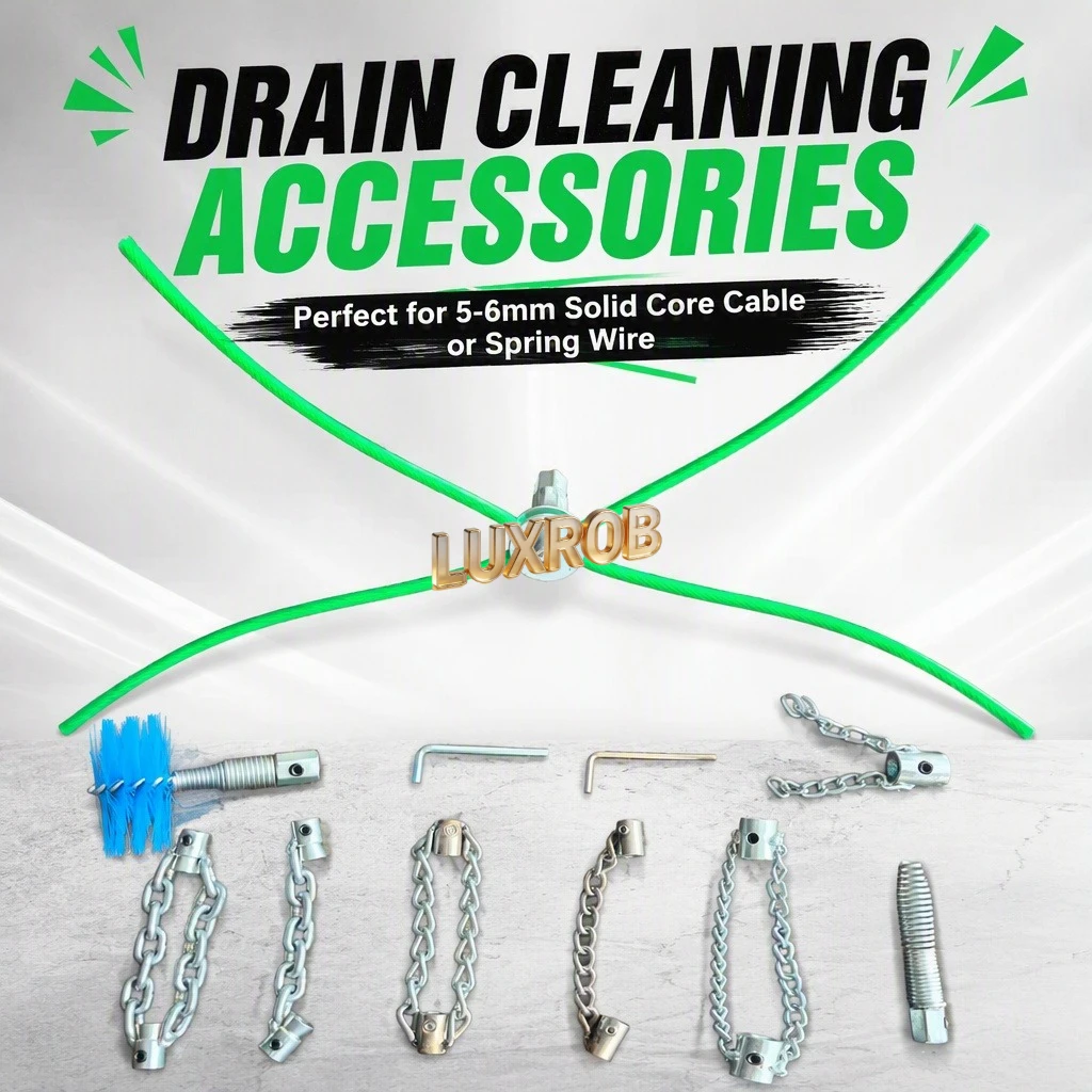 LUXROB Drain Cleaning Accessories Drain Auger Chain Head Kit For 5‑6mm Solid Core Cable Sewer Pipe Dredging Replacement Parts