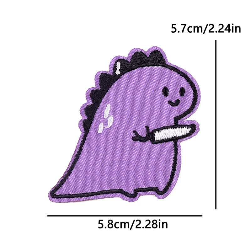 5 pcs Cute Weird Cartoon Iron On Patches,Purple Dino Penguin Funny Animal Embroidered Appliques For Clothing DIY Sewing Badges