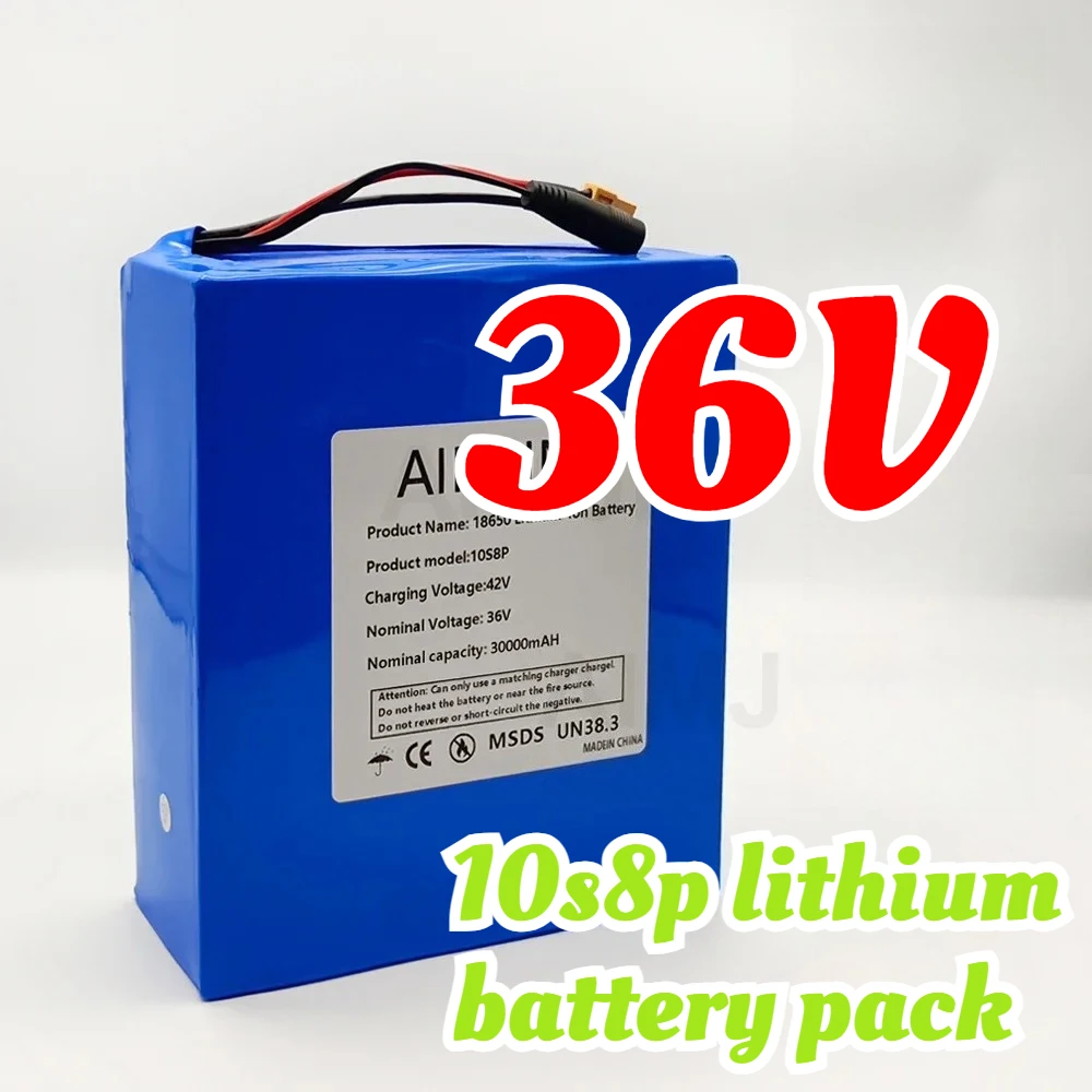36V 30000mAh 10S8P 18650 lithium battery pack, 1000W built-in BMS, suitable for various energy storage backup