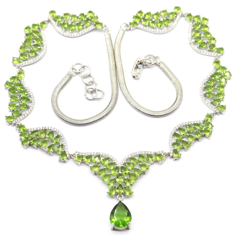 

Buy 6 Get 1 Free 38x35mm New Designed Luxury Green Peridot Blue Topaz White CZ Woman's Present Necklace 18-20inch