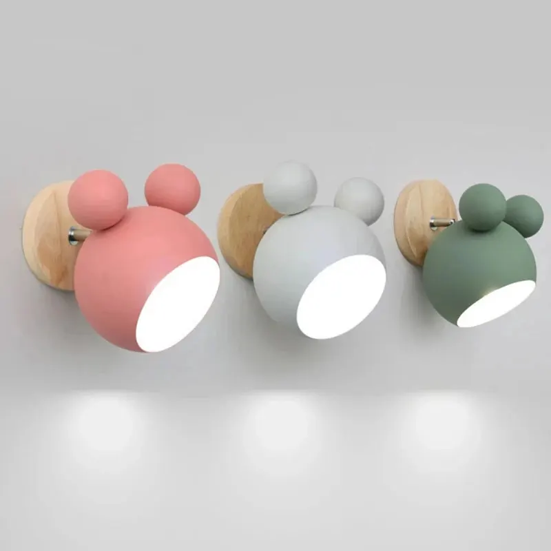 

Modern Wall Lamps Cartoon Mickey Styling Coloful Wall Sconces Kitchen Restaurant Macaroon Decorative Bedside Lamp E27