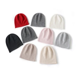 2024 New Winter 100% Cashmere Knitted Unisex Warm Hat High Quality Solid Leisure Sleeve Hat Men's And Women's High Quality Hat