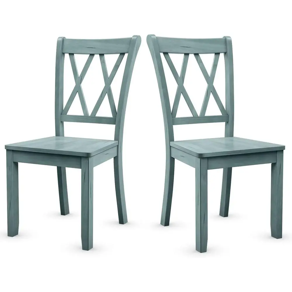 

Комплект из 2 обеденных стульев из массива дерева салатового цвета с X-образной спинкой для столовой и кухни