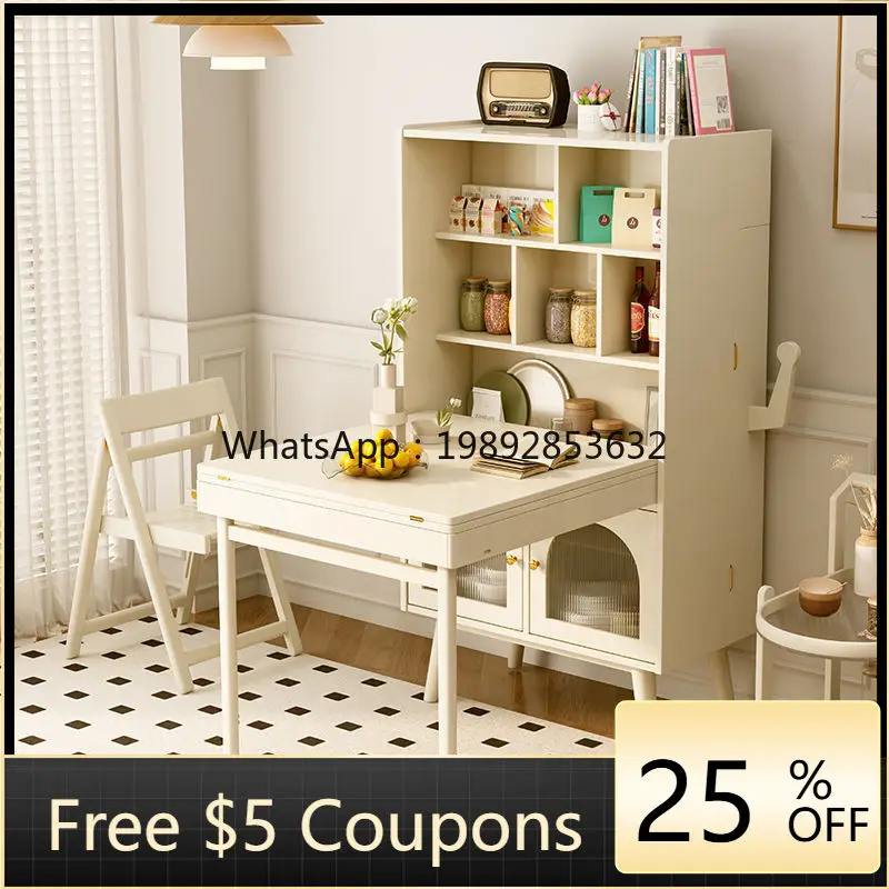 LYY Foldable Dining Table and Sideboard Combo for Home Use, Multifunctional Solid Wood Dining  and Chairs, Extendable Island