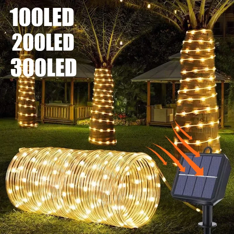 

Outdoor Solar Tube Rope 100/200/300Led Fairy Light Garden Christmas Decoration Wedding Garland Waterproof String Light Strip