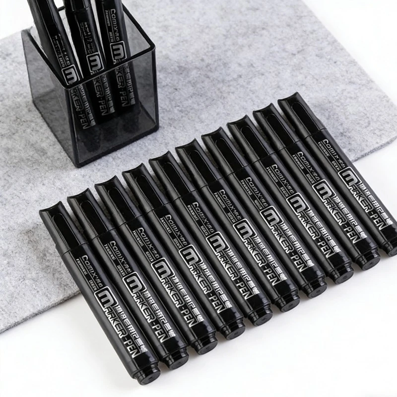 

12 шт., ручка для письма большой емкости, не стираемая, черная, водостойкая и стойкая к цвету, маркер с большой головкой, маслянистая, быстросохнущая