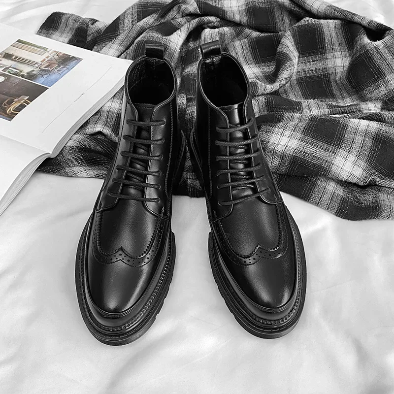 New Japanese Autumn Winter Luxury British Men Boots High Quality Black Dress Leather Shoes Outdoor Boots Fashion Tooling Boots