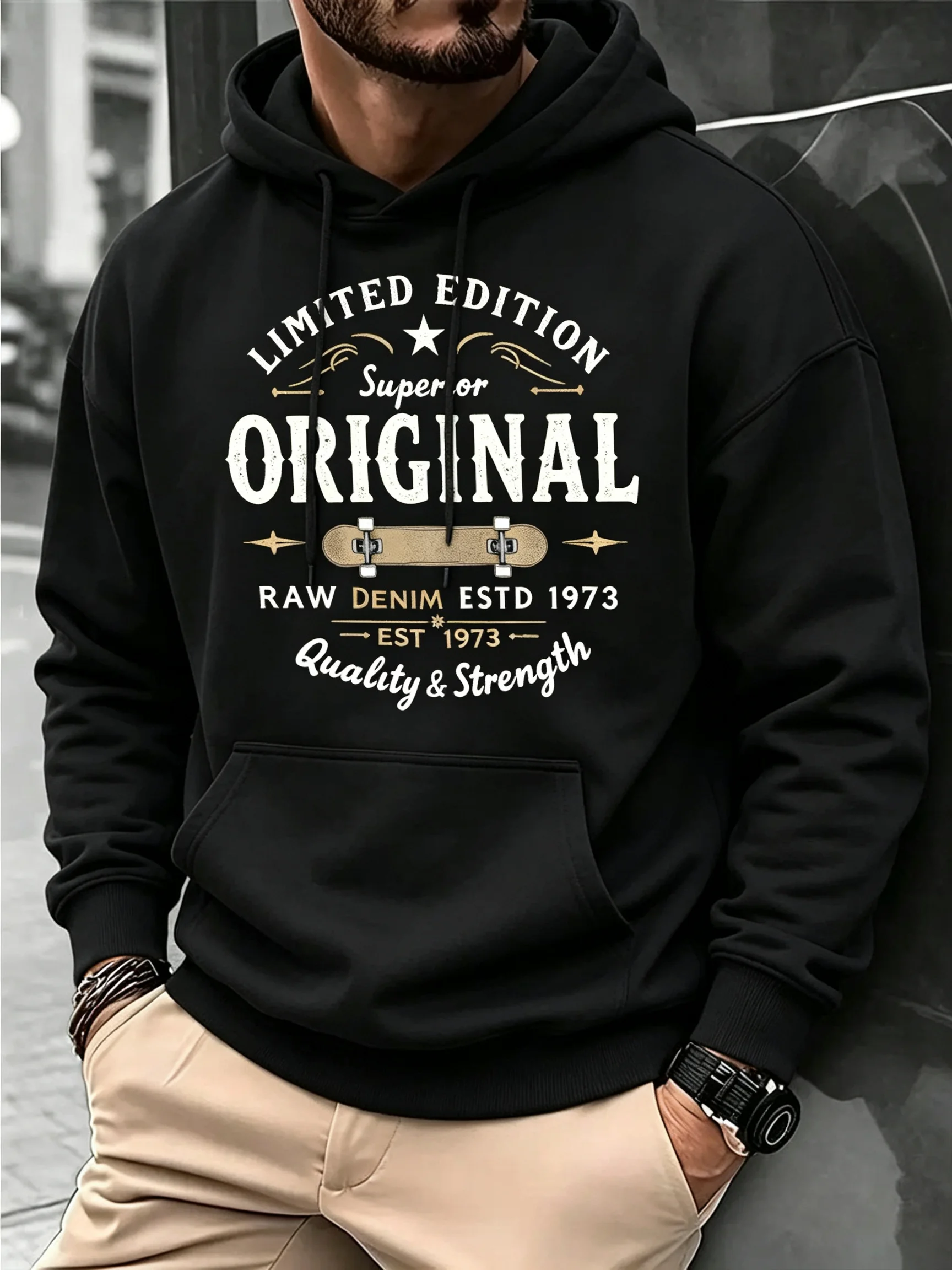 Camiseta masculina com estampa retrô de skate _Limited Edition_ em tecido premium macio, perfeita para dias de skate, promoção de outono e inverno.