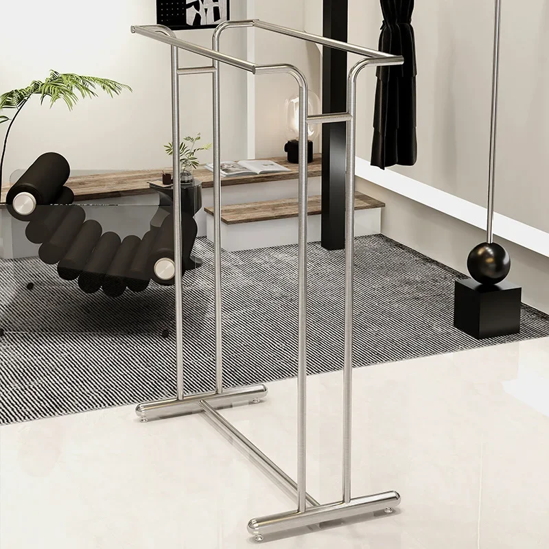 Nakajima Shelf Women's Clothing Store Parallel Bar Floor Rack Stainless Steel Clothing Middle Display Rack Hanger