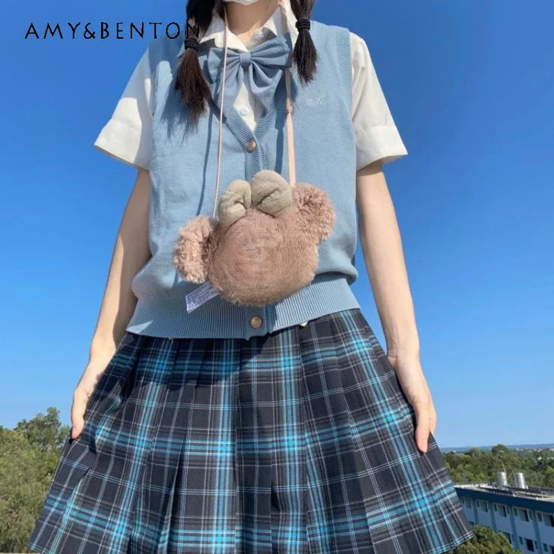 

Japanese Jk Uniform Academy Style Summer Blue and Black A Line Waist Slim Fit Fashion Versatile Mini Pleated Skirt For Girls