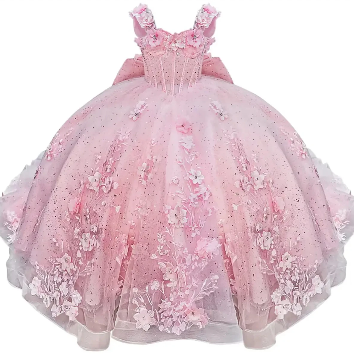 

Customized Pink Flower Girl Dress For Wedding Appliques Bow High Waist Sleeveless Cute Kids Birthday First Communion Gown