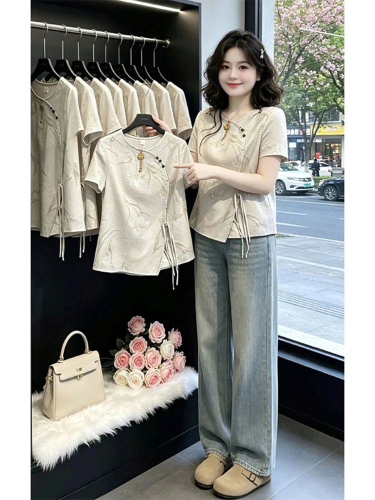 

Elegant Summer New Chinese Style Women's Shirt National Trend Slimming Soft Temperament Fashion Top Breathable Short Sleeve