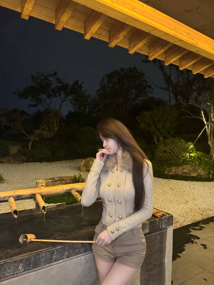 

M900 Women's Knitted ort Svel Sweater Coat Casual Sle Long Sve Faux Fur Collar Autumn Winter Faion Top