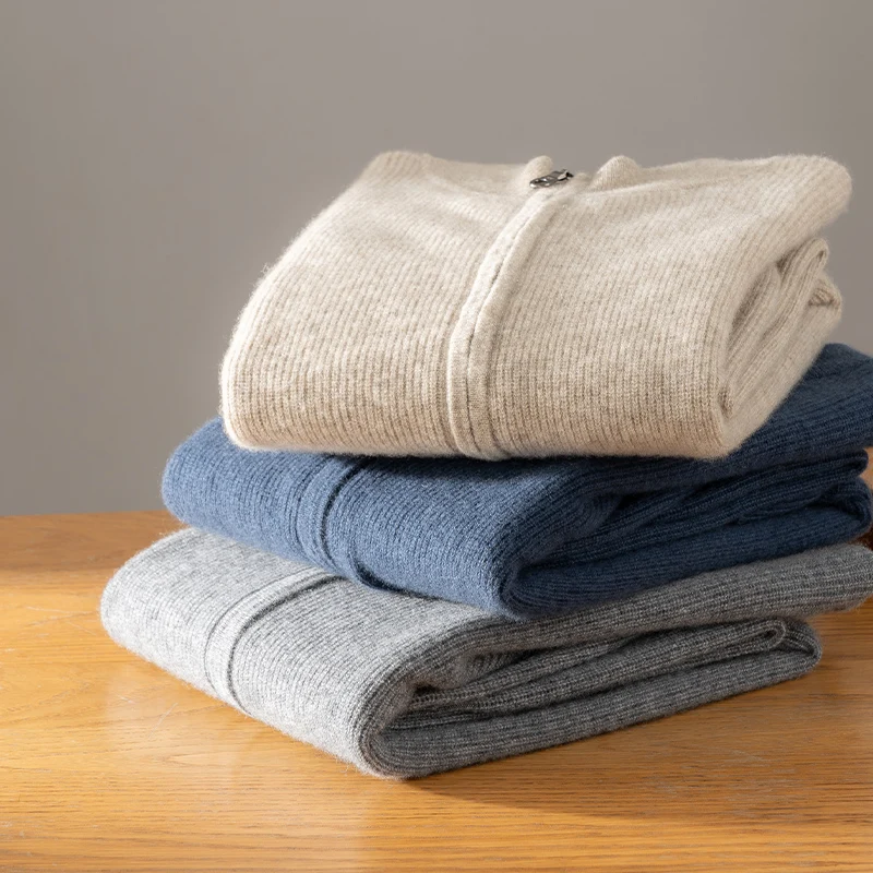 

100% кашемировый свитер, мужской кардиган на молнии, жаккардовый трикотаж с воротником-стойкой, осень-зима, утепленные мягкие элегантные повседневные кашемировые топы