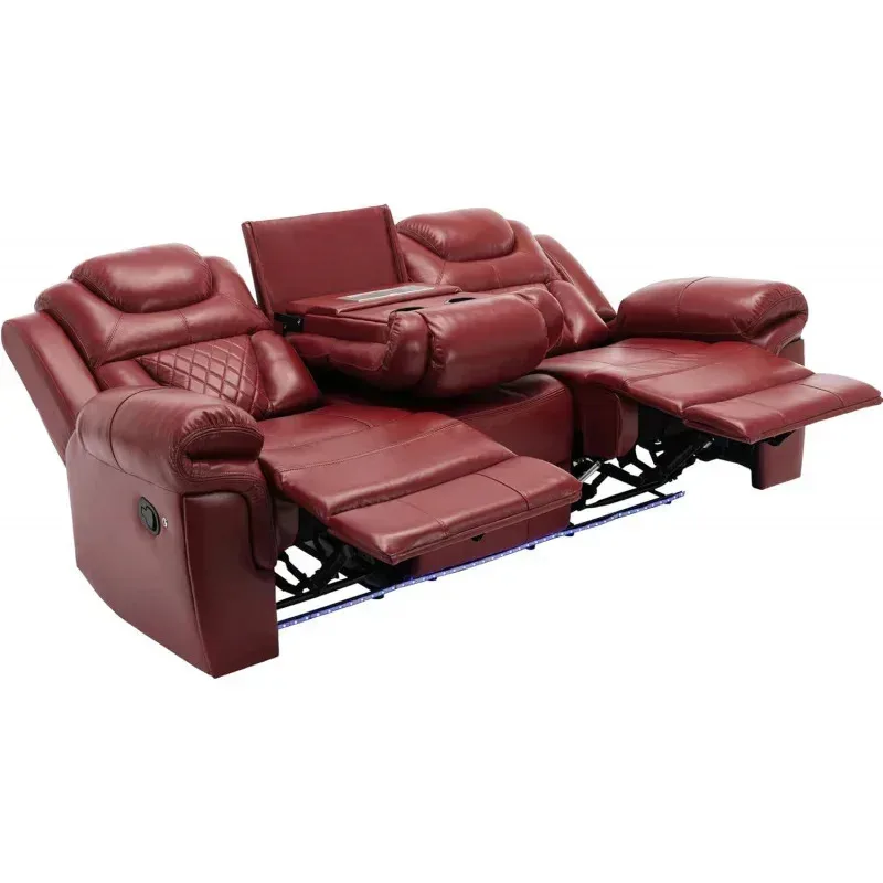 طقم أريكة غرفة المعيشة RPD4-Ball&cast مقاس 83 بوصة مع شريط إضاءة LED. أريكة جلدية فاخرة يدوية مع USB ومقبس. وحدة التحكم المركزية #3