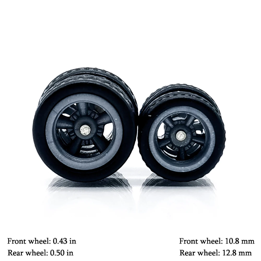 Модель автомобильных колес 1/64, коробка с четырьмя комплектами съемных небольших передних и больших задних колес и двумя комплектами заменяемых шин