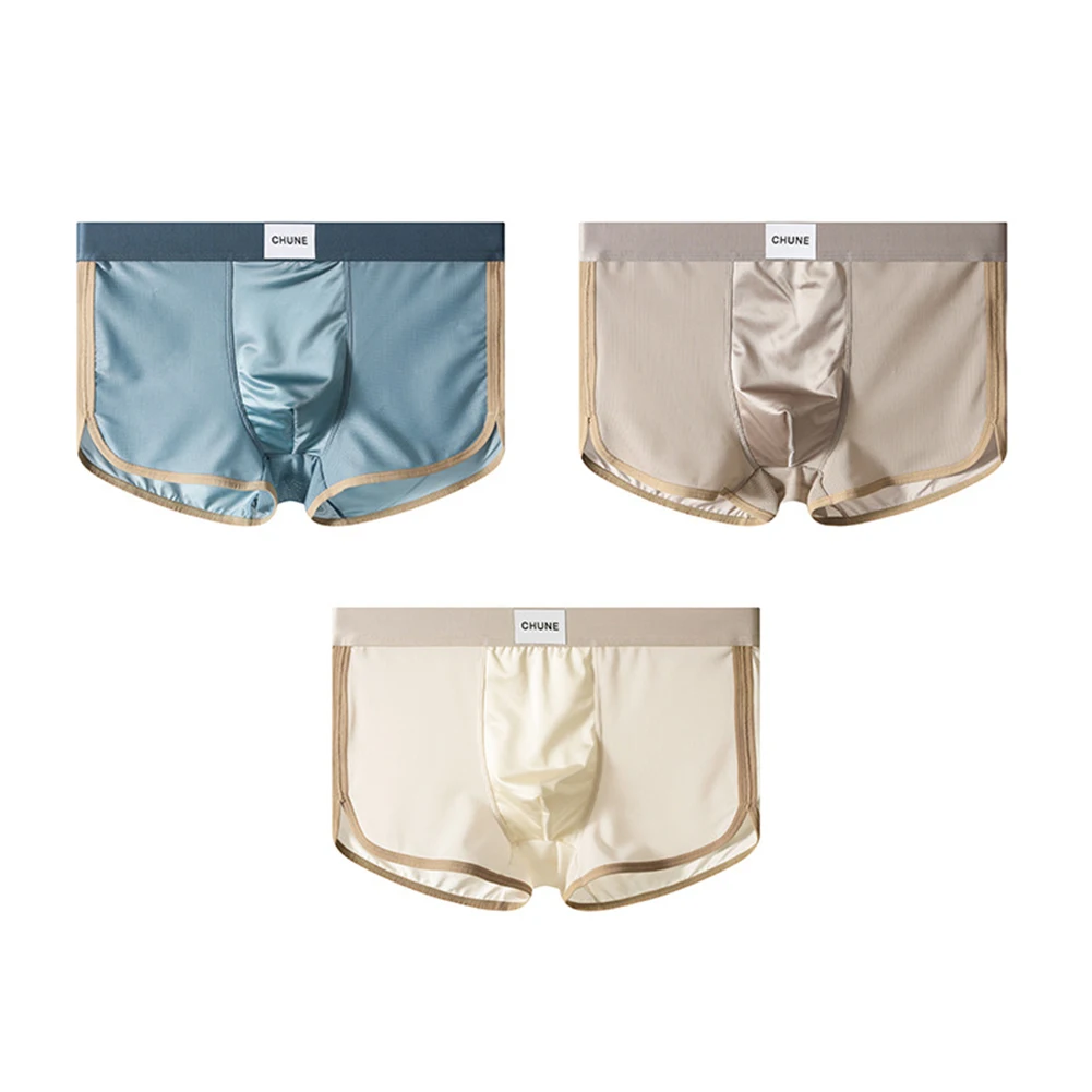 Ice Silk Men's Underwear Solid Color Panties Ice Silk Boxers Moisture-Wicking Comfortable Fit Elastic Waistband