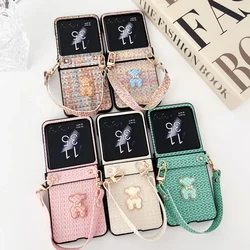 For Motorola Razr 50 Ultra 40Ultra 60Ultra Case Weave Pattern Bracelet Hinge All-inclusive Folding Shockproof Hard Cover Lanyard