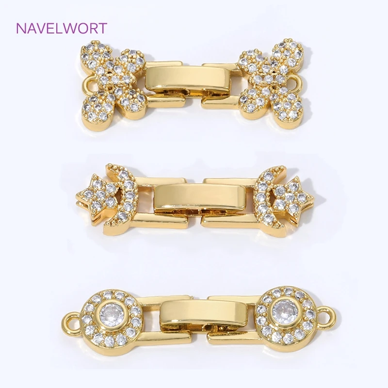 1/2/4Pcs 18K Gold Plated Brass Pearl Clasps Fasteners,Inlaid Zircon Connector Clasps For Jewelry,DIY Bracelets Accessories