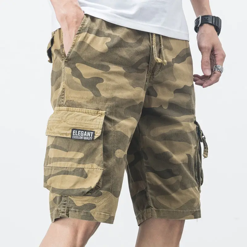 Summer Cargo Shorts Men Camouflage Camo Casual Cotton Multi-Pocket Baggy Bermuda Streetwear HipHop Military Tactical  X78