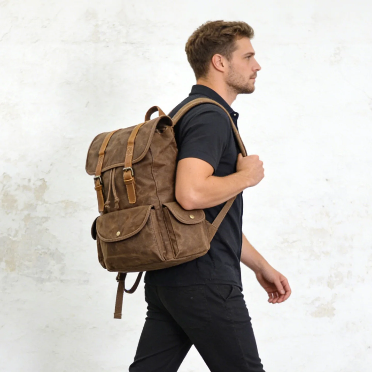 Retro Style Travel Backpack Wax Dyed Canvas Outdoor Multi Functional Hiking Camping Sports Mountain Climbing Rucksack