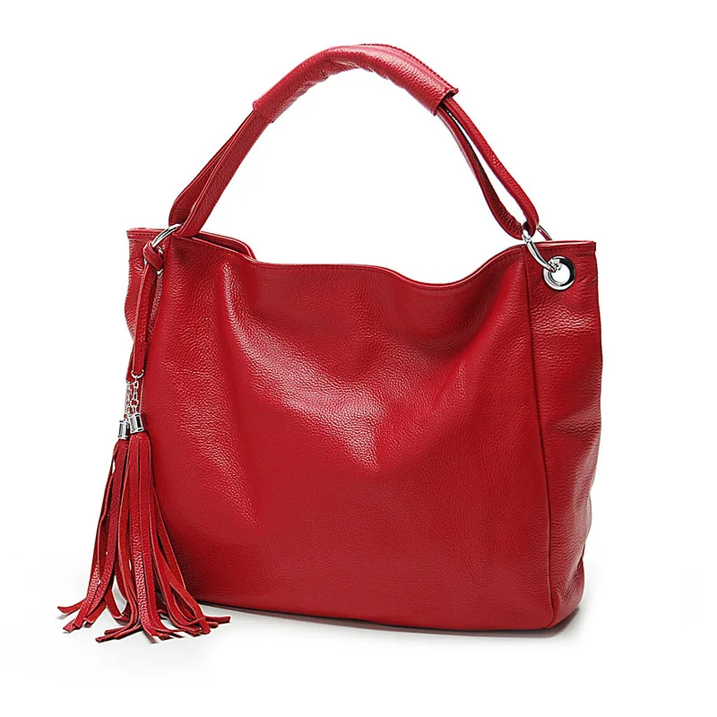Zency Elegant Tassel Women's Handbag 100% Soft Genuine Leather Shoulder Bags Crossbody Fashion Brown Red Bag for Ladies Large