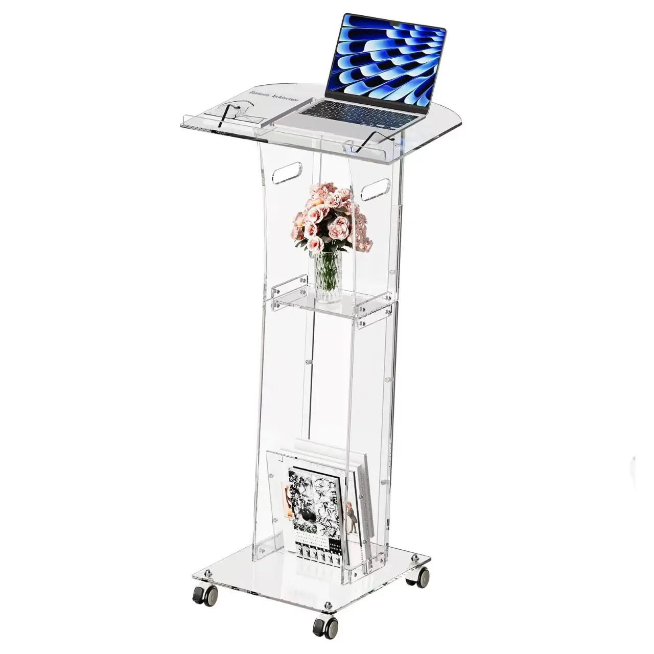 xg-ELOR Custom High Quality Acrylic Church Pulpit Modern Perspex Podium Lectern with Open Back and Shelf for School & Hotel@