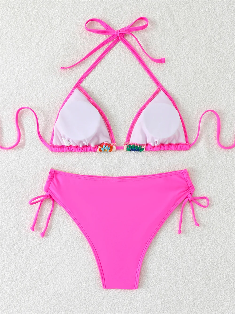 Vintage Crochet Bikini Backless String Swimsuit Women Vacation Swimwear Boho Border Floral Bathing Suit Beach Outfit Bikinis Set