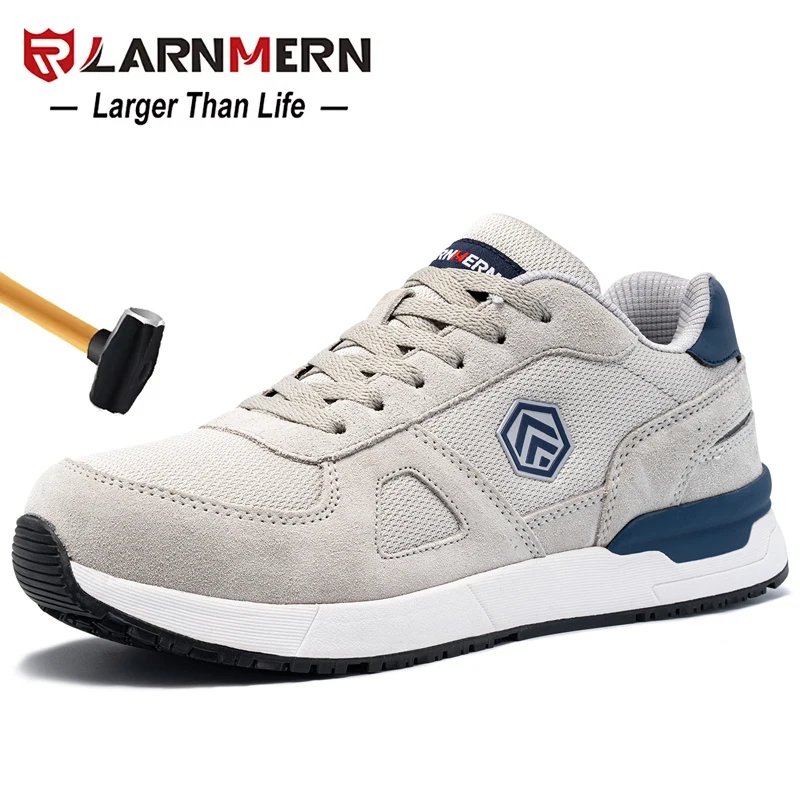 LARNMERN Safety Shoes Men Anti-static Work Shoes SRC Slip On Steel Toe Shoes Breathable Construction Sneaker