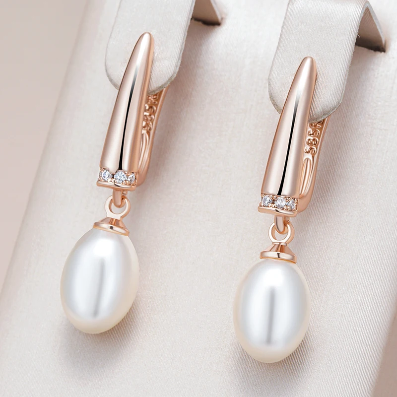 Kinel Hot Unique Geometric Pearl Drop Earrings for Women Luxury 585 Rose Gold Silver Color Mix Boho Ethnic Wedding Jewelry