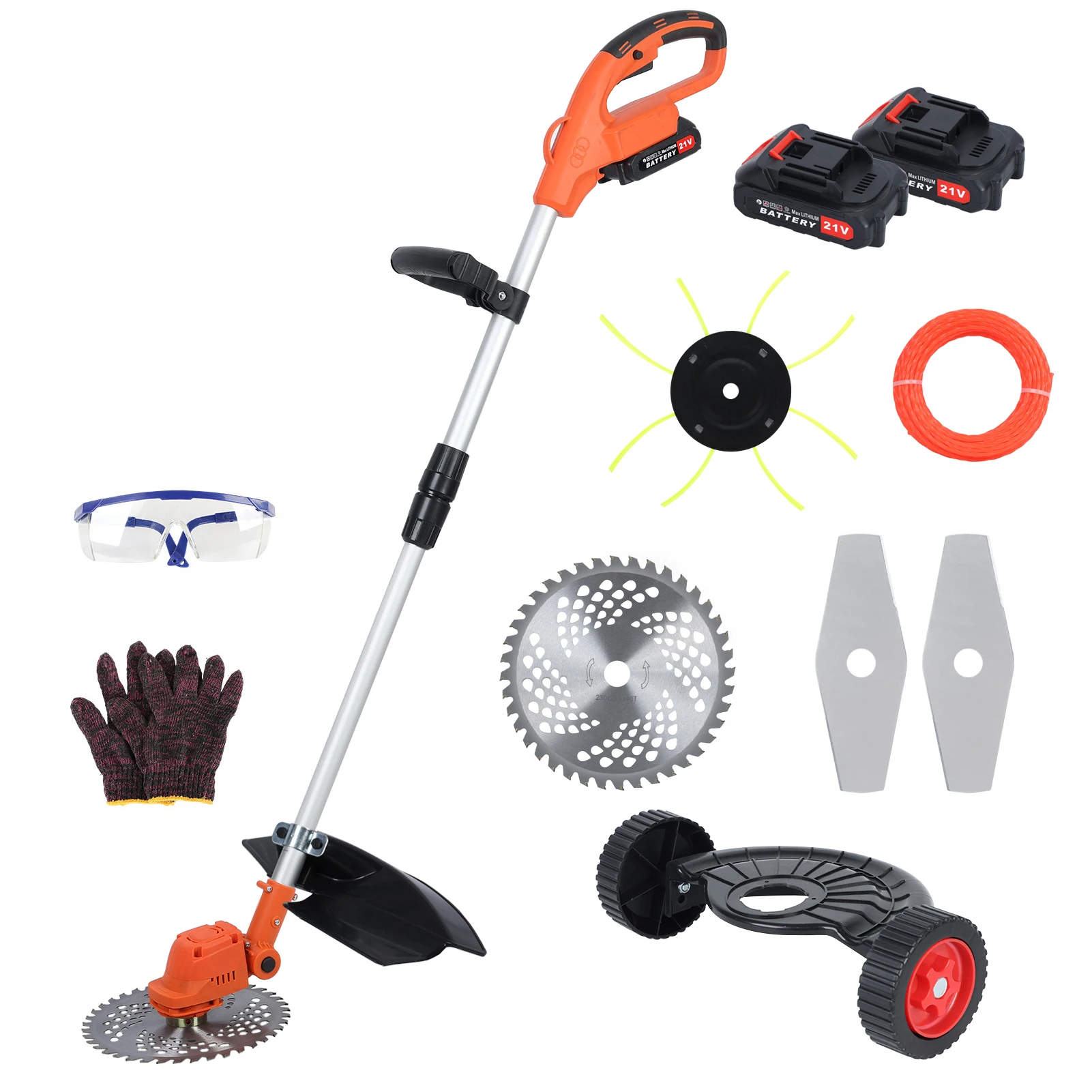 21V Electric Weed Eater String Trimmer Weed Wacker Lawn Edger with 2 Li-Ion Battery 1 Charger and 6 Cutting Blades & Pruning ﻿