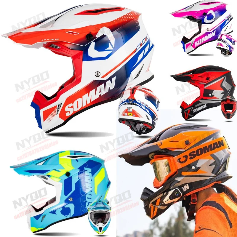 

SOMAN Motorcycle Off Road Motorcycle Helmet Male and Female Outdoor Riding Safety Protective Helmet Set 3C/DOT Certification
