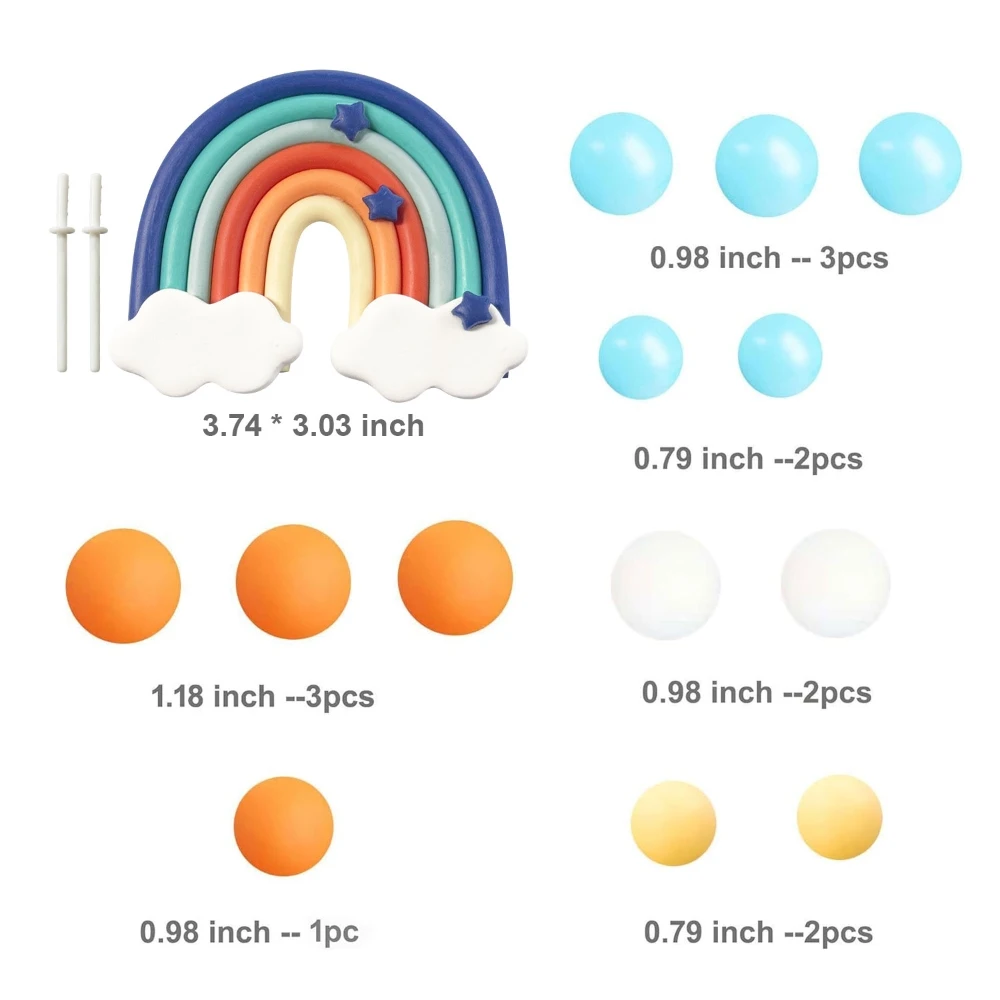 Lebendige blaue Regenbogen-Kuchenaufsätze mit orange-weißen Kugeln – Zubehör für Hunde-, Geburtstags- und Babyparty-Partydekorationen – Detail 2