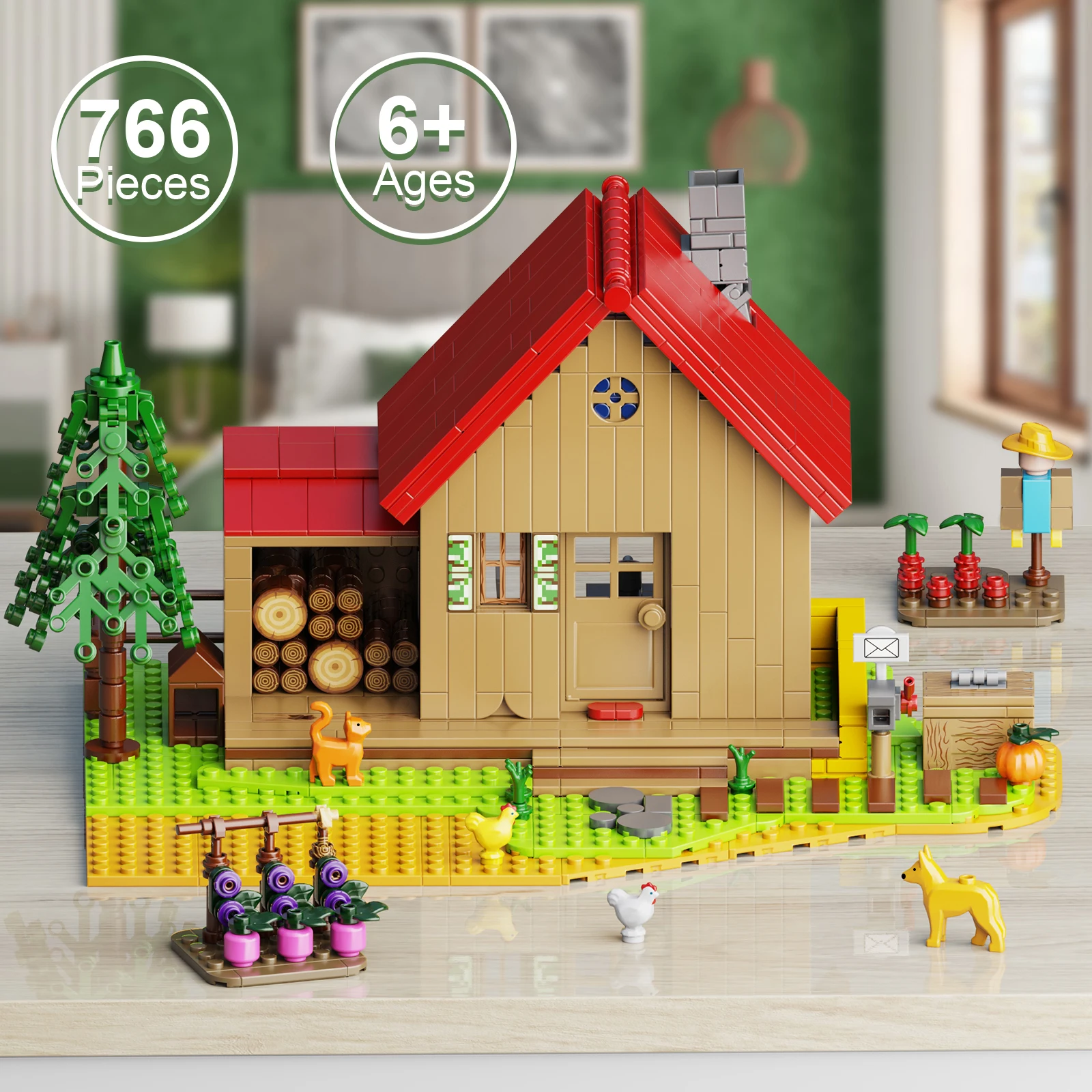 MOC Valley Rural Farming House Building Block Set with Box Rural Animals Trees Plants Bricks Model Toys Creative Building Toy