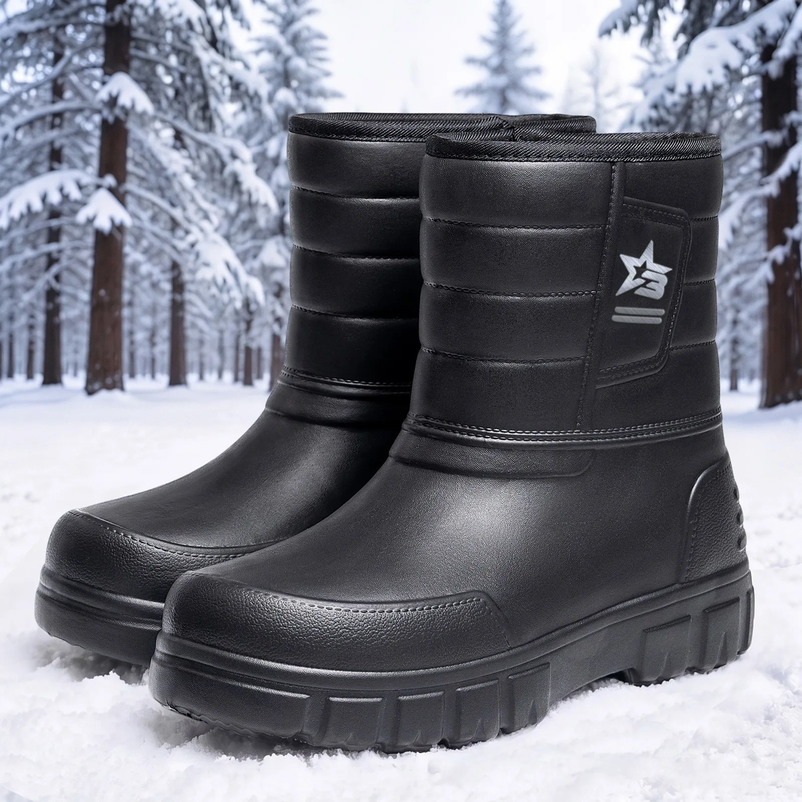 Men's Snow Boots Waterproof Rain Boots Thickened Fleece High Top Casual Shoes Comfortable Warm Cotton Shoes EVA Work Men Boots