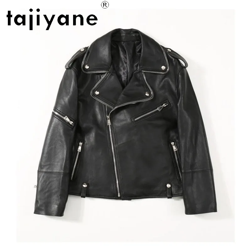 TAJIYANEGenuine Leather Jacket Woman Sheepskin Motorcycle Jackets for Woman Clothing Slim-fit Korean Leather Coat Lapel Дубленка