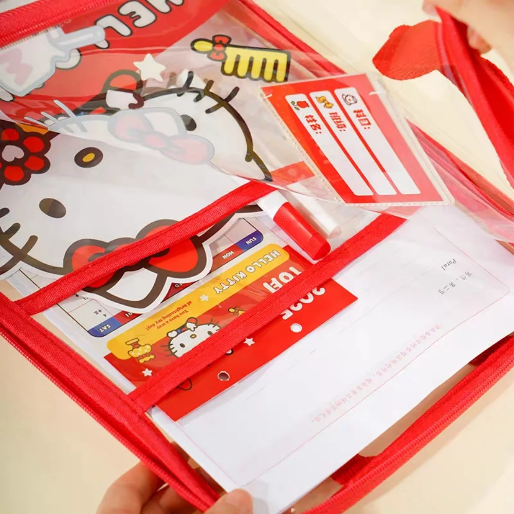 Genuine Sanrio Hello Kitty A4 Clear Files Pouch Cartoon Kt Cat Three-Tier Handheld Zipper Bag Student Study Material Sorting Bag view 5