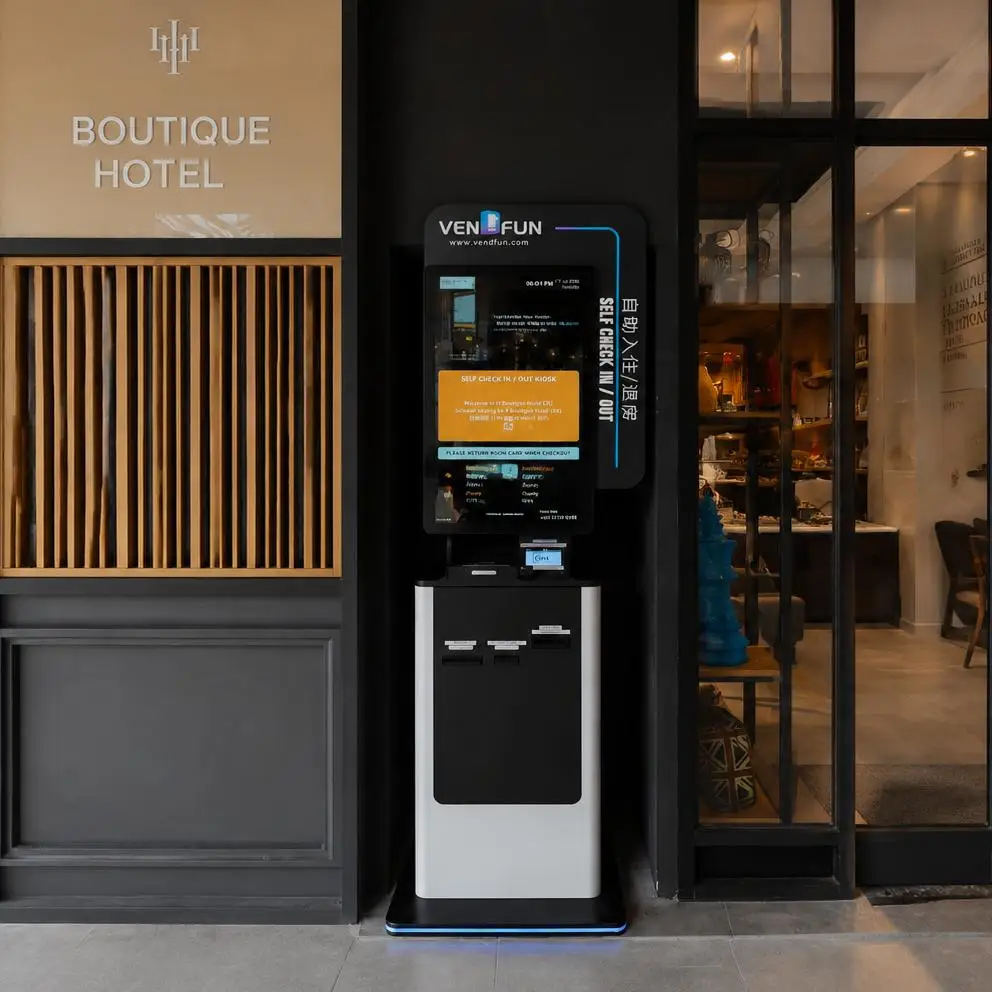 Self Service Hotel Check-In Payment Kiosk PMS/POS Integration, ID Verification, Room Key Issuance & Queue Reduction