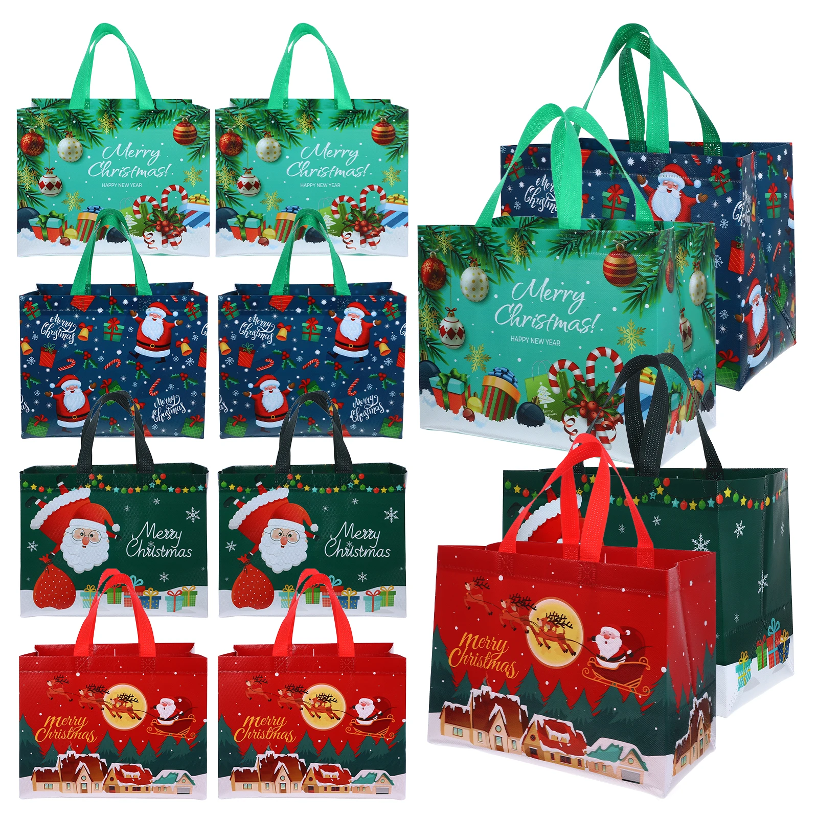 

12 pcs Christmas Party Favor Bags Gift Tote Snack Shopping Nonwoven Longlasting Reusable Present Holder Bags Holiday Decorative