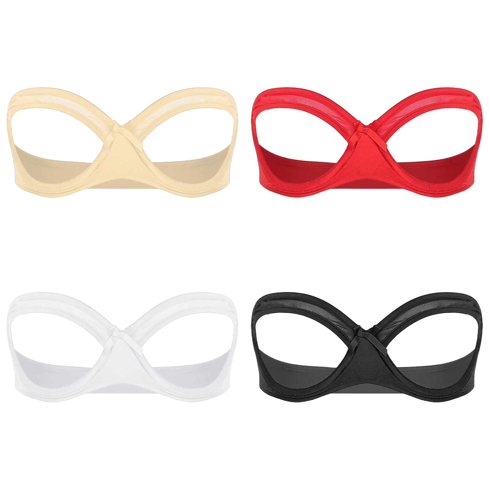 Women Wet Look Bra Sheer Mesh Hollow Out Open Nipples Bra Underwired Exotic Unlined Bralette Sexy Brassiere Balconette Underwear