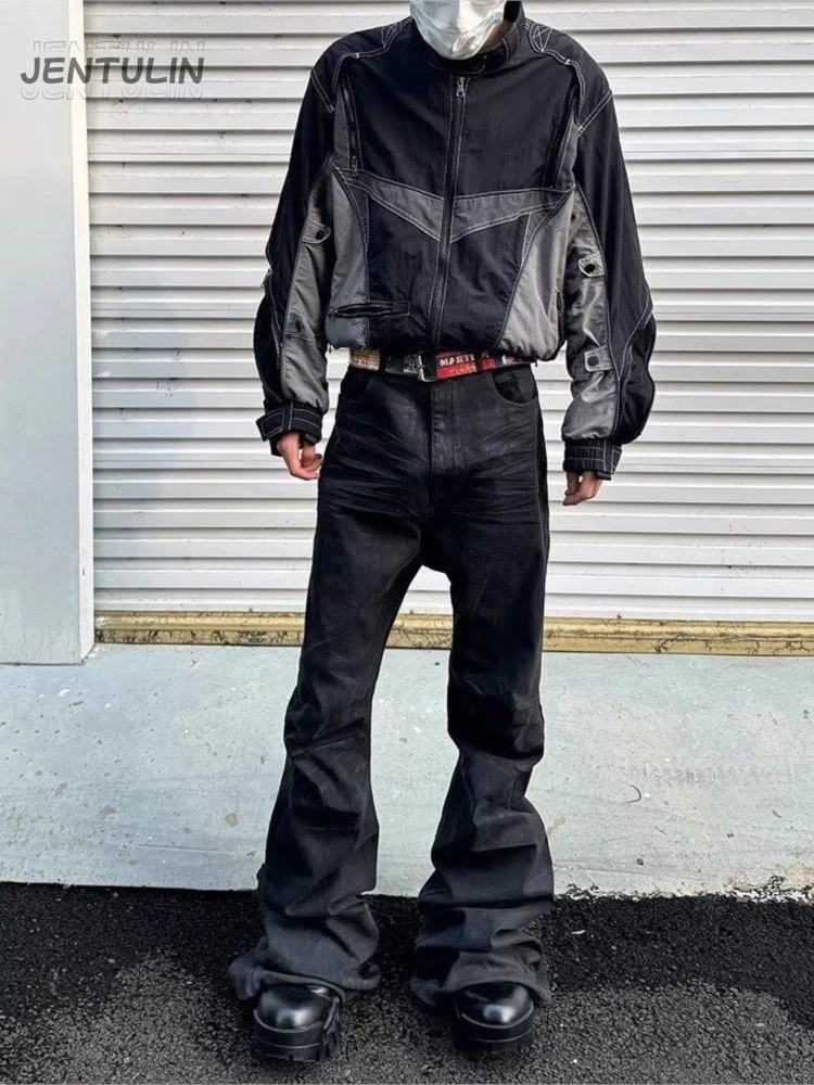 

Y2K Washed Jeans Goth Retro Micro Flared Mid-rise Waisted Lace Up Pants Men Women Streetwear High Quality Design Sense Trousers