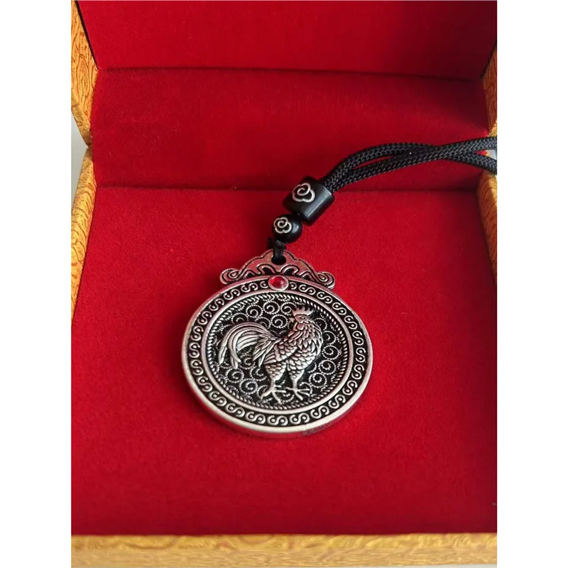 Twelve Zodiac Silver Round Pendant Rat Ox Tiger Rabbit Snake Horse Sheep Monkey Rooster Dog Pig Solid Pend