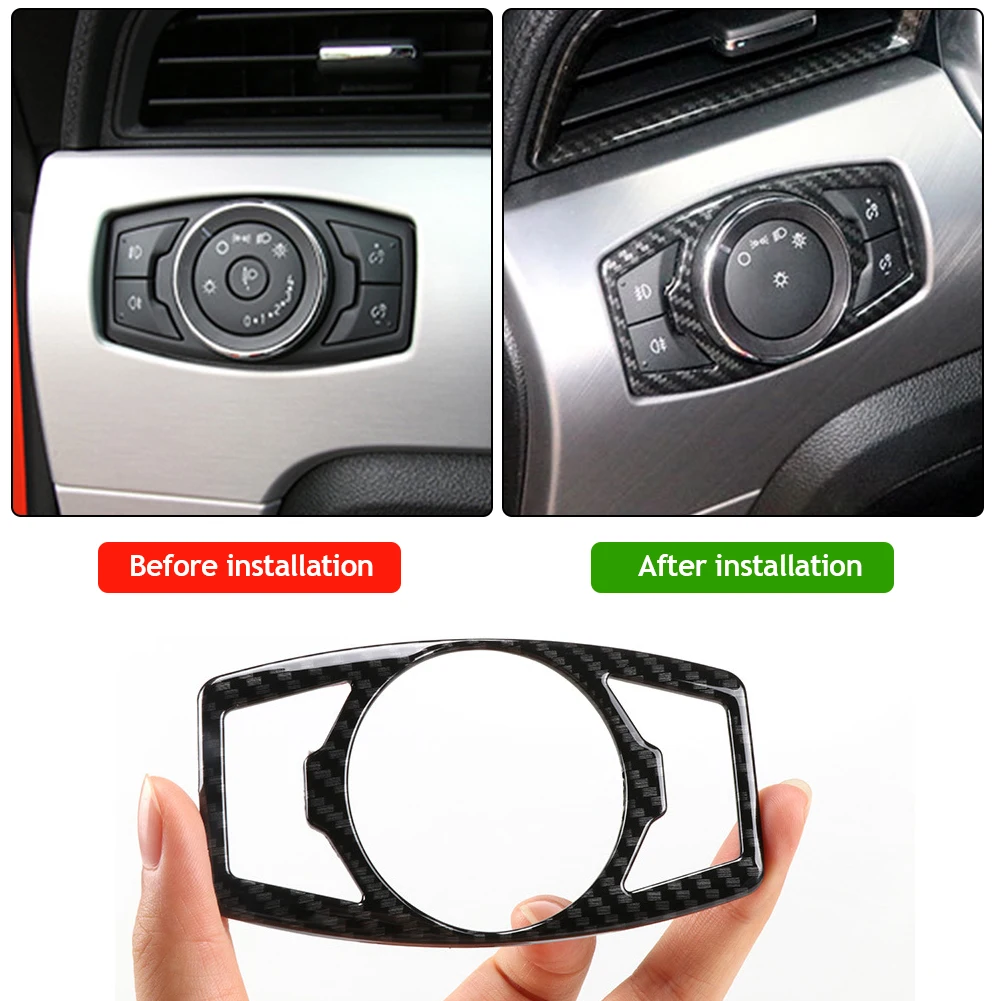 1Pcs Carbon fiber Headlight Switch Trim Decor Cover for Ford Mustang 2015 2016 2017 2018 2019 2020 Car Styling Accessories