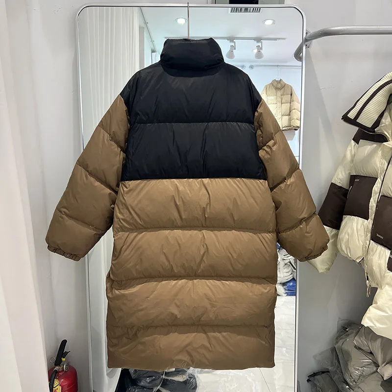 Korean Winter New Color Matching Down Jacket Warm Long Loose Warm Females Parkas Puffer Coat Casual Outerwear