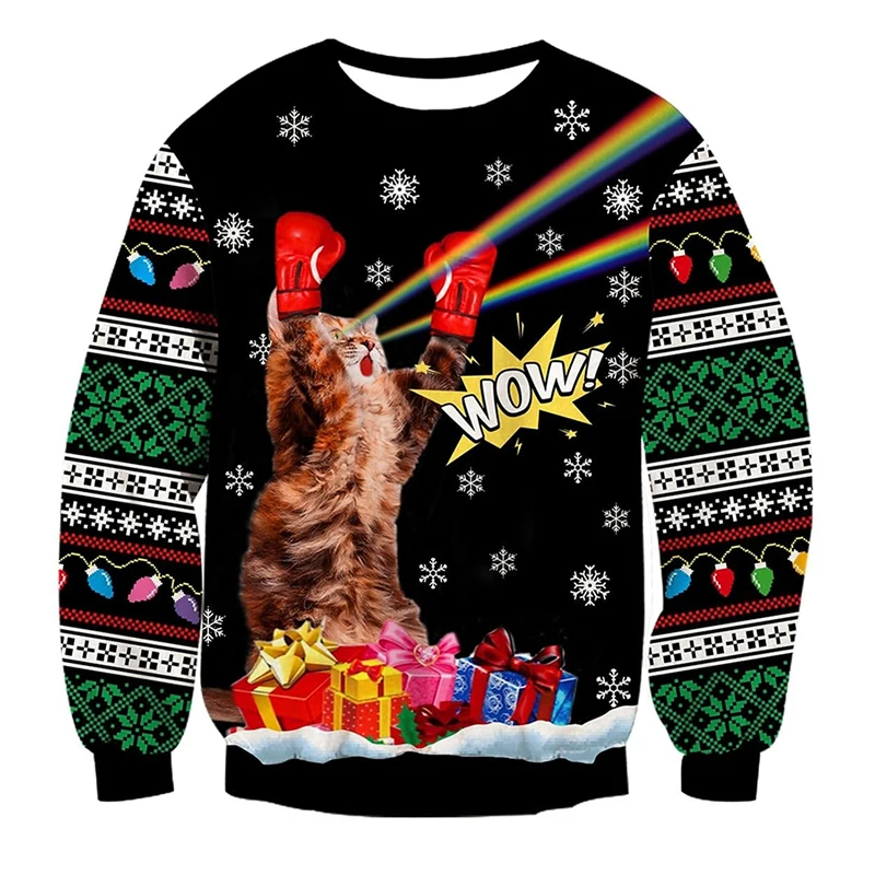 Christmas Gifts Sweatshirt Men Women Oversized Long Sleeve Pullover Hoody 3D Print Fun Cat Dinosaur Santa Pop Autumn Sweatshirts