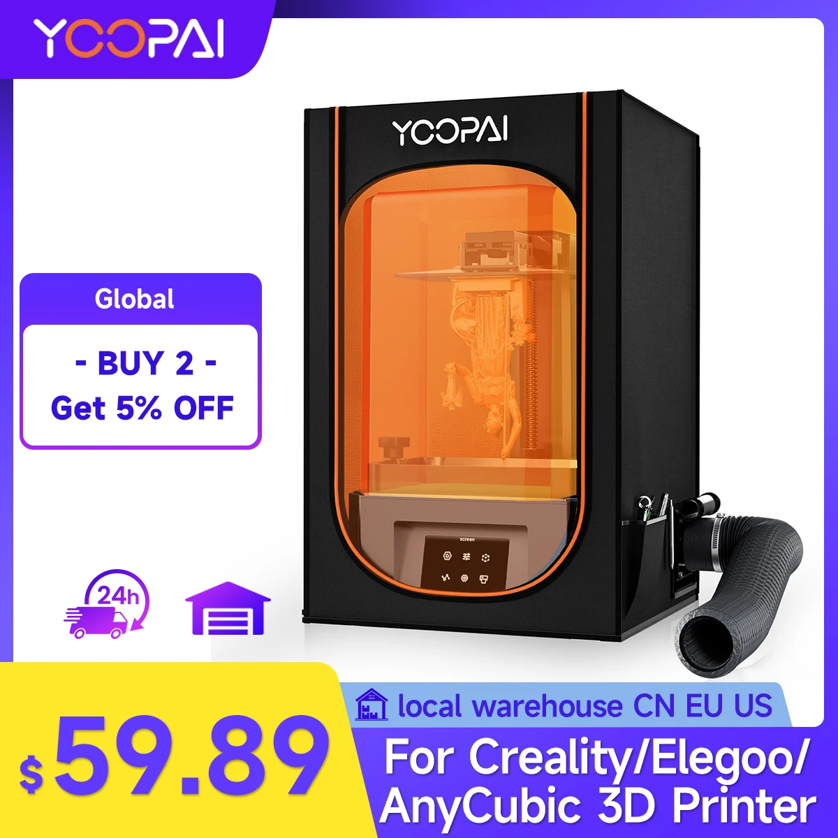 

YOOPAI 3D Printer Resin Enclosure For Creality Multifunctional Vented Enclosure Tent Cover 3D Printer House include fan and pipe