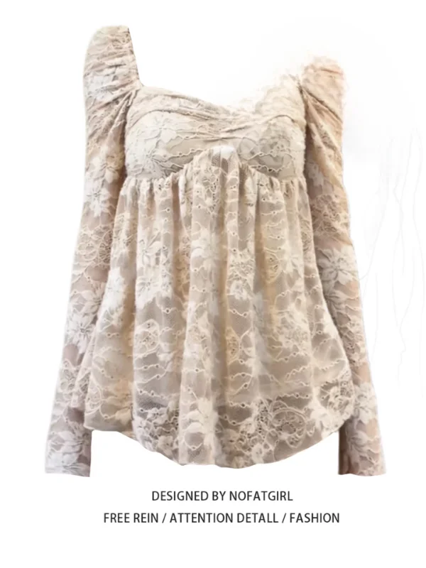 

Unique Beautiful Lace irt Women's Square Collar Korean Sle plus Size Spring 2026 Faionable Breathable Polyester Fiber