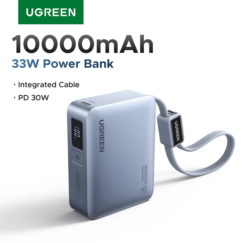 UGREEN 미니 33W 10000mAh 파워뱅크 내장형 타입-C 케이블 PD 30W 충전... - 3